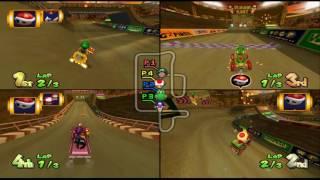 Mario Kart Double Dash!!: Waluigi Stadium 4 player Netplay race 60fps