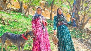 village woman is hunting in the mountans