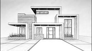 How to draw a house in one point perspective
