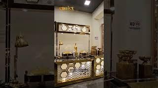 A steel laser-cut buffet counter with a gold finish. #buffetcounter #cateringcounter #buffettable