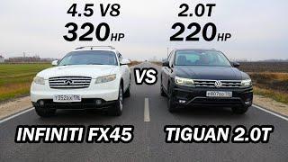 КТО ОБГОНИТ INFINITI FX 45 vs TIGUAN 2.0T 220 vs CAMRY 3.5 V70 vs BMW 320d G20 vs AUDI Q7 3.0 TDI