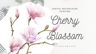 Cherry Blossom Digital Watercolor Painting for Beginners | Krita Digital Painting Software