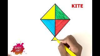 K - Kite | How To Draw A Kite | Easy Kite Drawing Tutorial For Kids | Kite Drawing For Kids