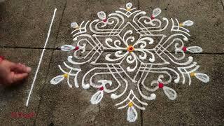 Friday Special Rangoli Design5x3Dots Sukravaram Mugulu DesignsSimple Side Border Rangoli Designs