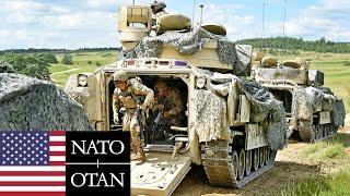 US Army, NATO. Soldiers and armored vehicles. Military exercises in Germany.