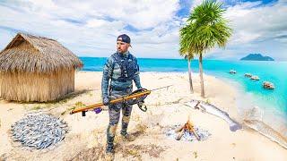 REMOTE Island Homemade SUSHI Spearfishing Challenge!! (HUGE SHARK)