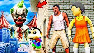 Franklin and Shinchan & Pinchan play HIDE AND KILL with Squid Game Doll In GTA 5