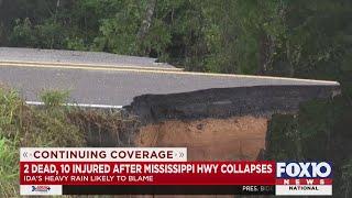 Two dead and 10 injured as road washes away in Mississippi