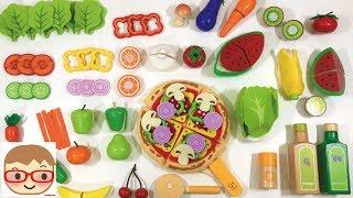 木のままごとセットと、ピザ、サラダのままごとセット！おもちゃで野菜や果物の名前を覚えよう