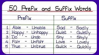 50 Prefix and Suffix In English / suffix and prefix / Prefix Words / Suffix Words / prefix suffix