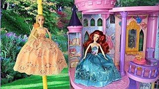 Disney Princess Rapunzel and Ariel Ultimate Dream Castle Morning Routine Putri Barbie Castelo