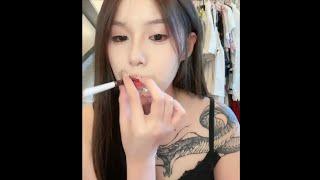 Chinese very beautiful tattoo girl NIKA smoking & chatting at home 141