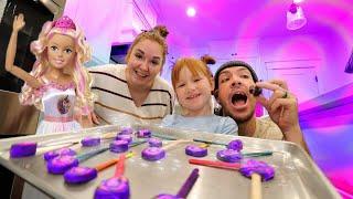 COOKING with Barbie!!  Adley Learning new recipes! how to make dream swirl cookies with Mom & Dad