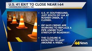 Portion of southbound U.S. 41 closed for a week