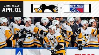 GAME RECAP: Penguins at Rangers (04.01.24) | Crosby Clinches 19th Point-Per-Game Season
