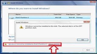 windows cannot be installed to disk 0 partition 1