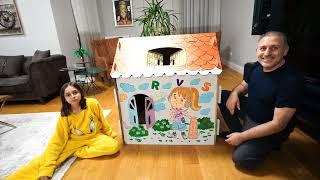 DEV KARTON KEDİ EVİ BOYAMA CHALLENGE | LİNA'NIN HAYALLERİNİ DİNLİYORUZ !!