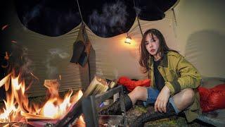 Fall camping alone on a mountaintop 800m  / Solo camping / mukbang