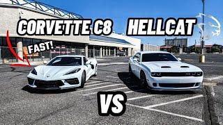 MY FRIENDS 2022 CORVETTE C8 CALLS OUT MY 2022 HELLCAT TO RACE!