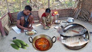 TILAPIA FISH Curry With KARELA VAJI Cooking & Eating By Village Mother And Son