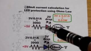 How to calculate the protective resistor value needed for 10mA through an LED