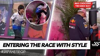 Yuki Tsunoda PARKOUR and Verstappen Squeezed through narrow gates to enter the racetrack Japanese GP