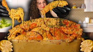 MASSIVE DESHELLED SEAFOOD BOIL DRENCHED IN CREAMY GARLIC SAUCE | COLOSSAL KING CRAB LEGS MUKBANG