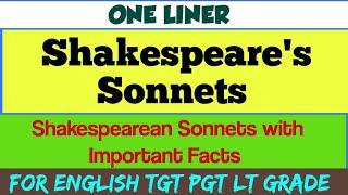 Oneliner | Shakespeare's Sonnets | Facts Of Shakespearean Sonnets | tgt pgt Lt grade Eng @examplarch