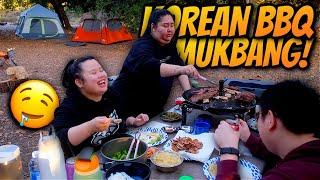 Korean BBQ Pork Belly Mukbang + New York Steak 먹방 Eating Show at Camp! Soy Bean Soup, Kimchi + more!