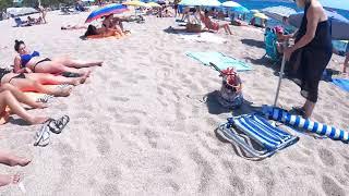 Playa d`Aro, Costa Brava, Barcelona, Spain. Beachwalk  4k