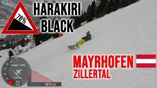 [4K] Skiing Mayrhofen, Harakiri 78% Infamous Black Piste 34 Plus 33, Zillertal Austria, GoPro HERO11