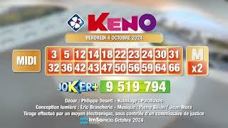 Tirage du midi Keno® du 04 octobre 2024 - Résultat officiel - FDJ