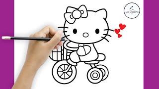 Comment dessiner Hello Kitty Mignon sur un tricycle - Tutoriel de dessin facile