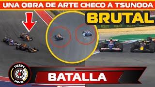 ¡OBRA DE ARTE! BRUTAL ATAQUE DE CHECO PÉREZ A TSUNODA BATALLA POR EL PUESTO DE REDBULL GP AUSTIN