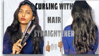 How to curl hair with hair straightener | beachy waves | brown girl Susmitha Siddi