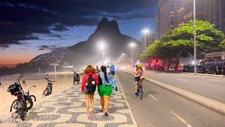 Leblon, Ipanema, and Copacabana: Night Walk Along the Rio de Janeiro Seafront, Brazil 【4K】2024