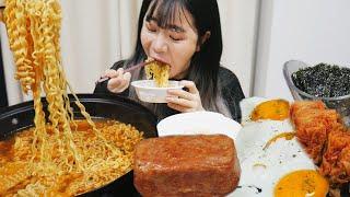 SUB)자취생 집밥 통 스팸,계란후라이,라면,흰밥,김치 먹방|MUKBANG KOREAN HOME FOOD EATING SOUNDS الأرز المنزل Nhà gạo