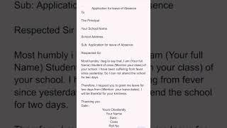 Sick Leave Application | Formal Letter #shorts #short