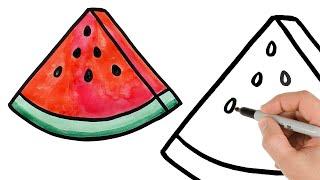 How to Draw a Watermelon  | Super Easy Step-by-Step Food Drawing Tutorial!