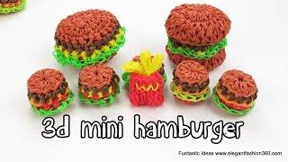 Rainbow Loom 3D Mini Hamburger Charm(Loomless) - How to Loom bands tutorial