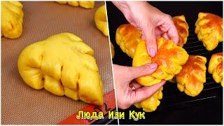  ОСЕННИЕ ЛИСТИКИ булочки с яблоками и тыквой, Люда Изи Кук, выпечка, тыквенные булочки с начинкой