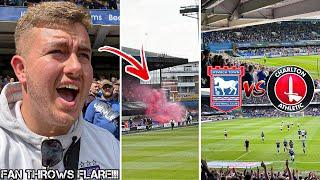 IPSWICH TOWN VS CHARLTON ATHLETIC | 4-0 | AWAY FAN THROWS PYROS & SCENES AS IPSWICH WIN LAST GAME!!!