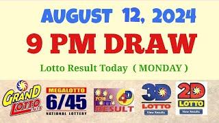 Lotto Result Today 9pm draw August 12, 2024 6/55 6/45 4D Swertres Ez2 PCSO