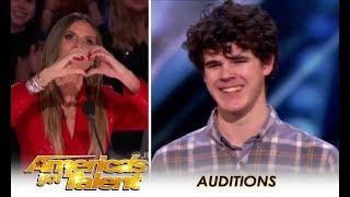 Joseph O'Brien: Heidi Klum LOVES Shy Boy Who's Never Been Kissed! | America's Got Talent 2018