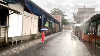 Walk in Heavy Rain and Lightning in Beautiful Village | Thunderstorm Rain Hits My Rural