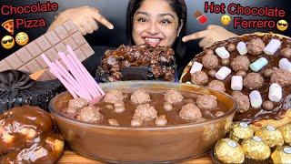 CHOCOLATE PIZZA  TUB OF HOT CHOCOLATE WITH FERRERO ROCHER, CHOCOLATE BOMB  CHOCOLATE CAKE | EATING