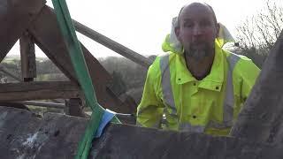 Orleton Manor roof removal - the biggest purlin comes off (7)