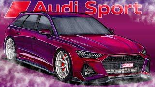 Стильний спортивний AUDI RS6 AVANT V8 BiTurbo C8 Purple. Drawing Audi. How to draw a realistic car