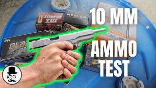 10mm AMMO TEST - 8 types of ammo through a Kimber 1911 Stainless Target 6"