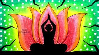 yoga day drawing / yoga day poster drawing with oil pastel colour/ yoga drawing easy